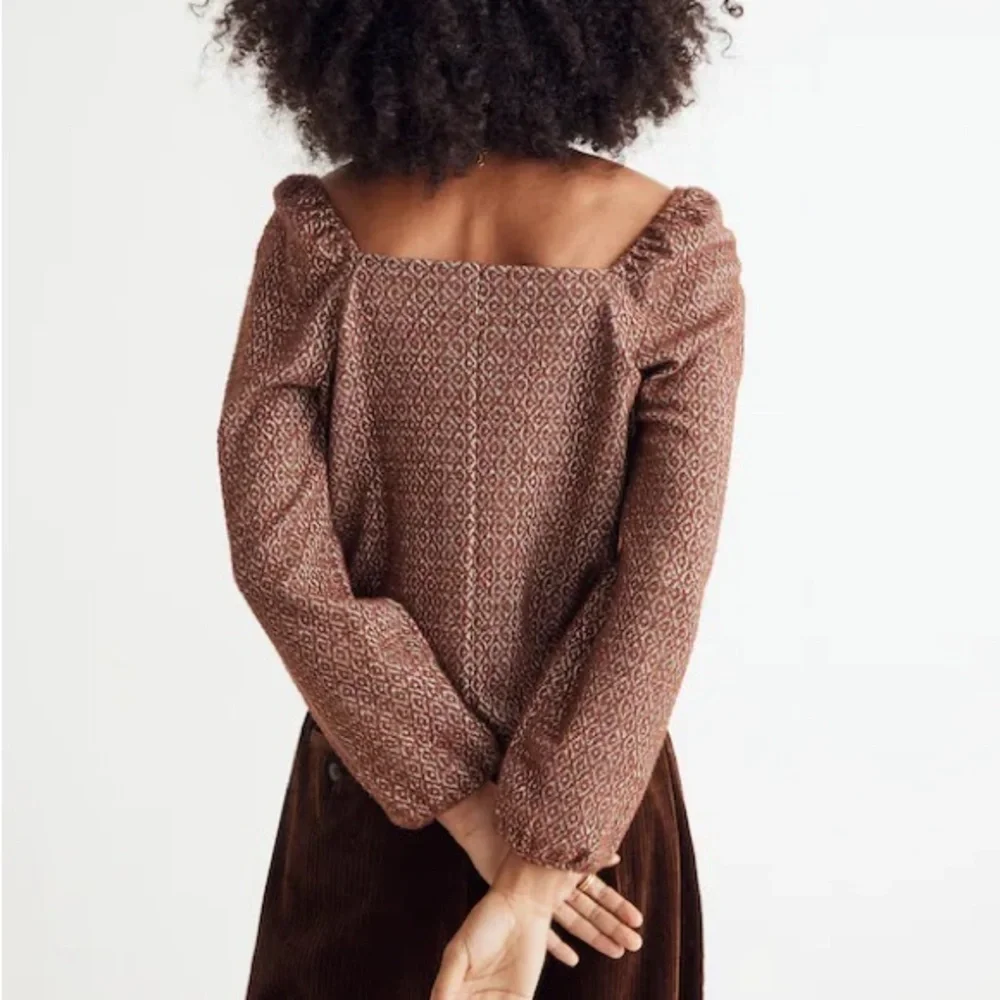 MADEWELL Jacquard Puff-Sleeve Boho Cropped Long Sleeve Blouse Top